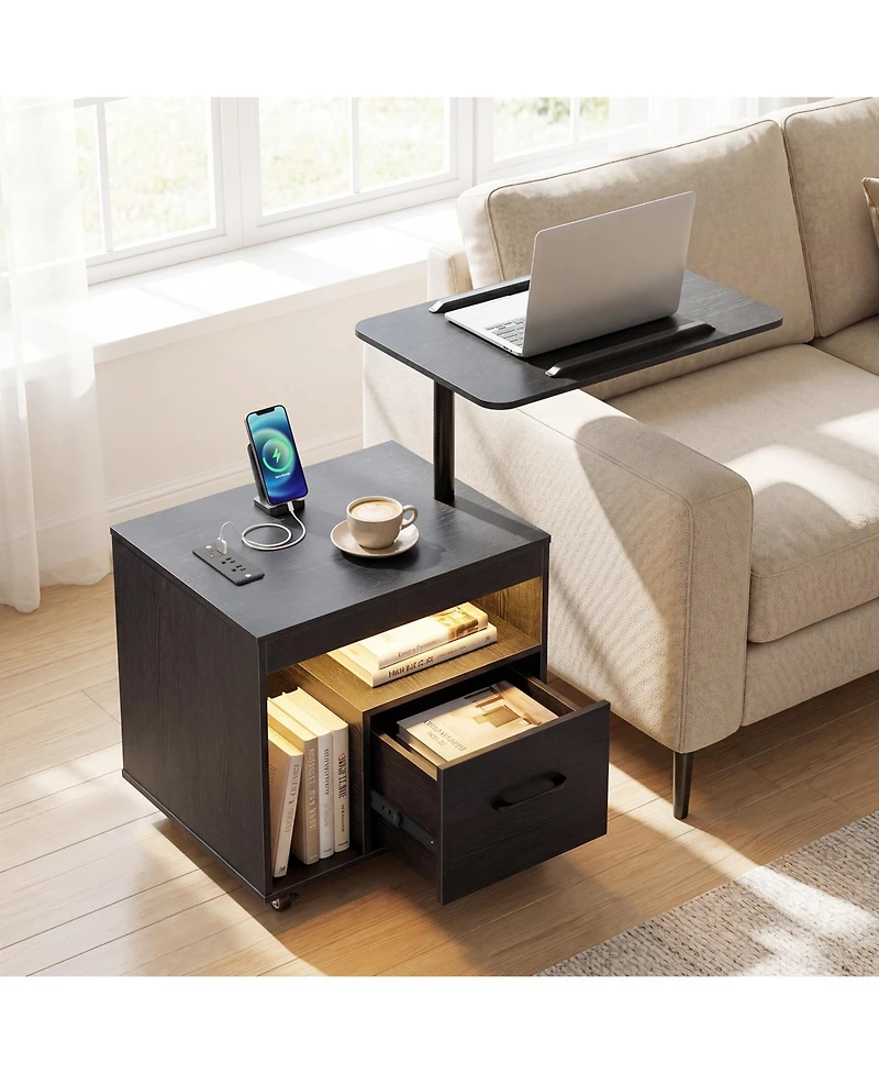 Costway Nightstand with Power Outlets,Modern Bedside Table Flip overandRotatable Tabletop