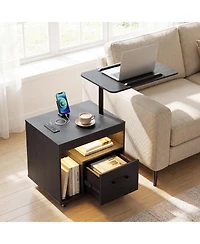 Costway Nightstand with Power Outlets,Modern Bedside Table Flip overandRotatable Tabletop