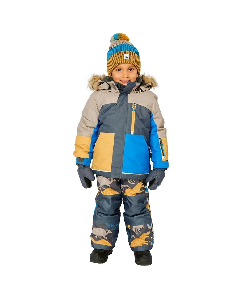 Deux par Deux Big Boys 6-16 Two Piece Play Snowsuit Colorblock with Dinosaur Print Pants