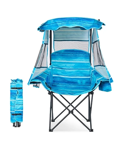 Mooncool Folding Beach Chair Camping with Canopy Shade and Foot Rest Cooler Bag Cup Holder Outdoor