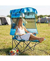 Mooncool Folding Beach Chair Camping with Canopy Shade and Foot Rest Cooler Bag Cup Holder Outdoor