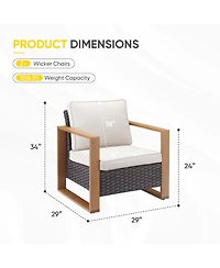Pocassy Wicker Patio Chairs Set of 2,Oversize Outdoor with High Backrest Metal Armrest, All Weather Pe Rattan Seating