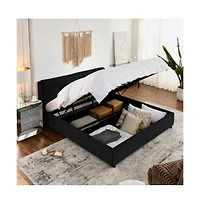Lucky One King Size Storage Upholstered Hydraulic Platform Bed with Integrated Headboard, Chenille Fabric, No Box Spring Needed
