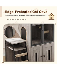 homfan Double Cat Litter Box Enclosure with Hammock, Sisal Scratching Post, Movable Ladder and Metal Mesh Door Hidden Washroom