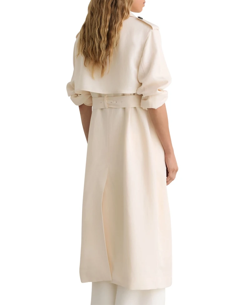Reiss Women's Charli Double-Breasted Trench Coat with Linen
