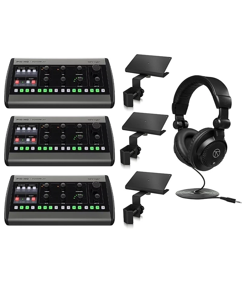 Behringer P16-hq Powerplay 16-Channel Personal Monitoring Mixer With Behringer Mounting Bracket For P16-m And Turnstile Cb Studio Monitor Headphon