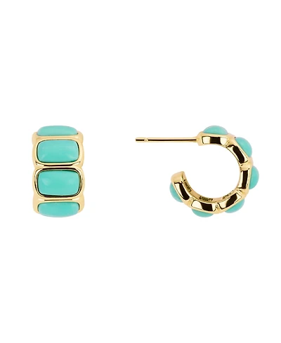 Macy's Gold-Plated Howlite Turquoise Rectangle Bezel Huggie Hoop Earrings