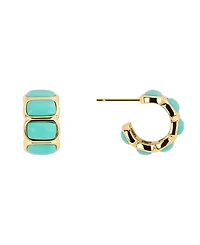 Macy's Gold-Plated Howlite Turquoise Rectangle Bezel Huggie Hoop Earrings