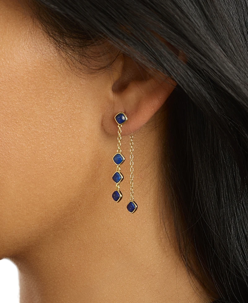 Macy's Gold-Plated Genuine Lapis Howlite Turquoise Front and Back Drop Earrings