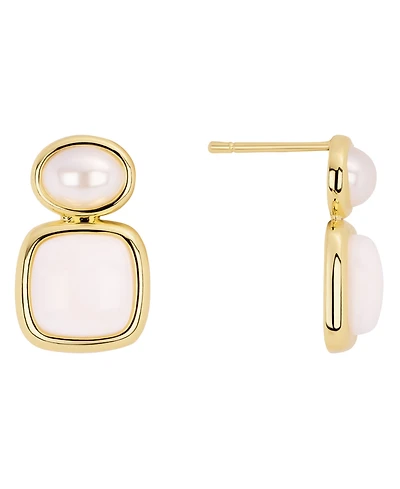 Macy's Gold-Plated Howlite Lapis Imitation Pearl Stud Drop Earrings