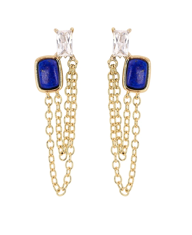 Macy's Gold-Plated Lapis Howlite Simulated Cubic Zirconia Chain Drop Earrings
