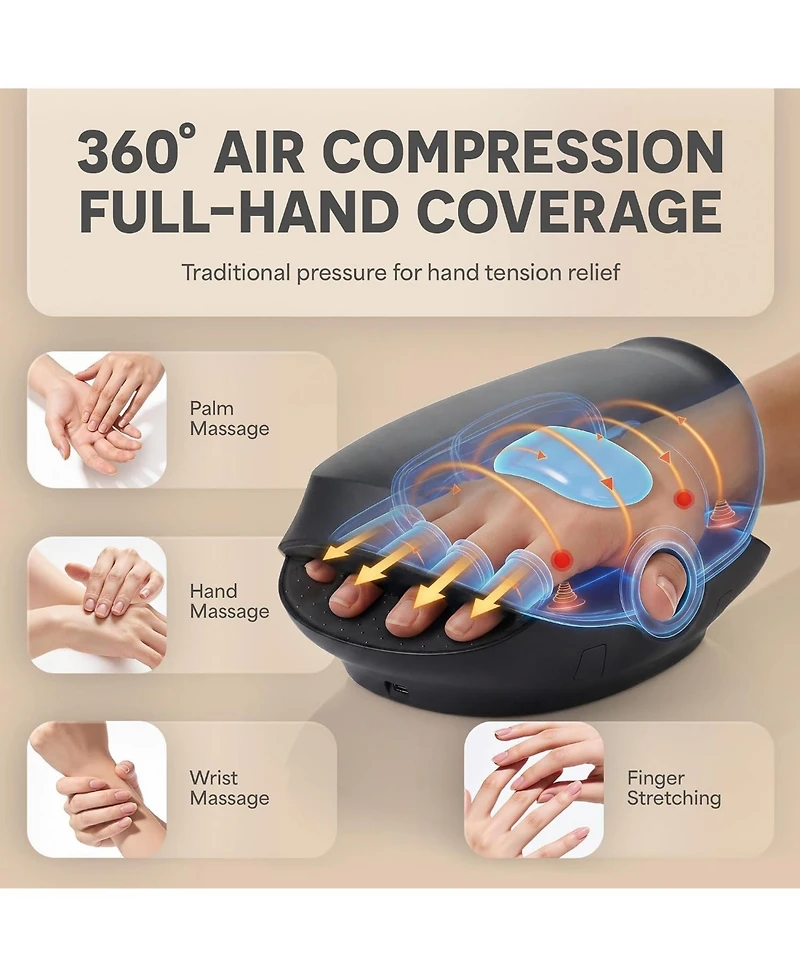 Lifepro DualThera Hand Massager with Red Light Therapy, Heat & Compression – Cordless Massage Machine Finger Stretching Mode