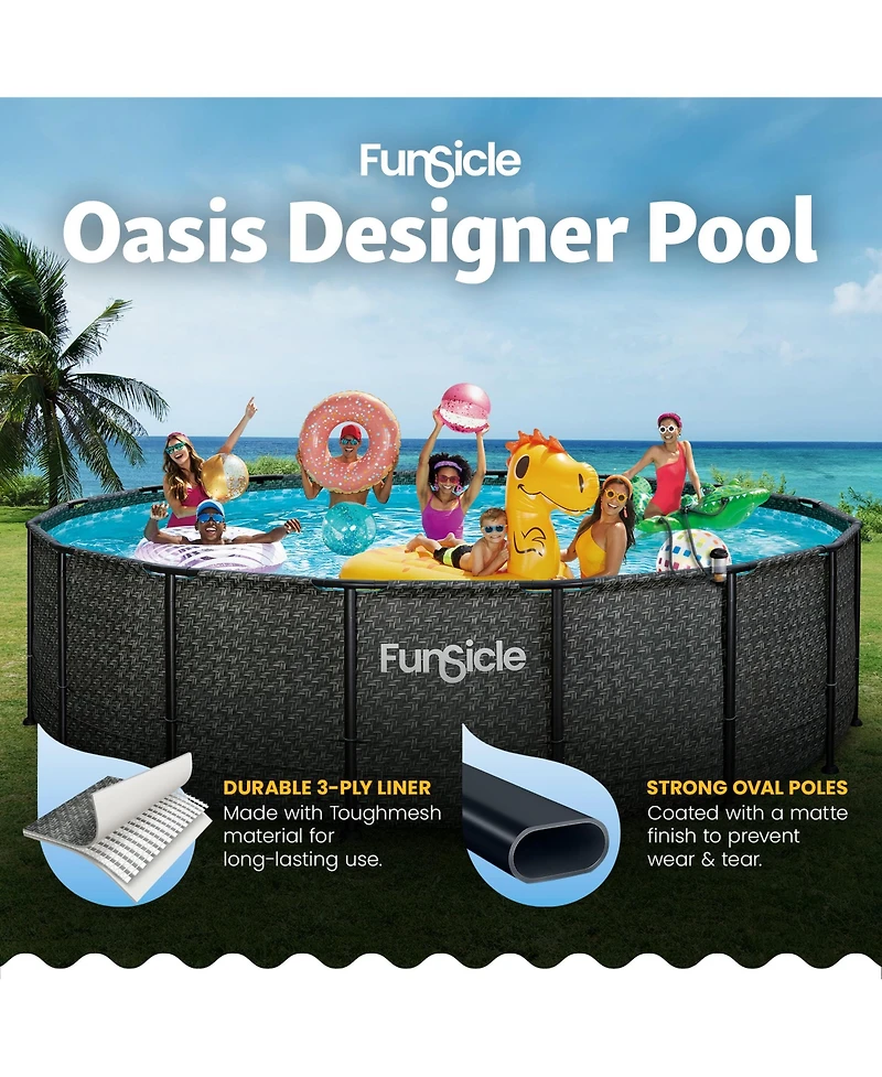 Funsicle 16' x 48" Oasis Designer Round Above Ground Pool, Dark Herringbone