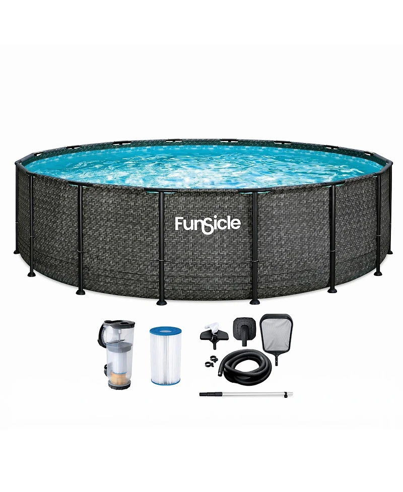 Funsicle 16' x 48" Oasis Designer Round Above Ground Pool, Dark Herringbone