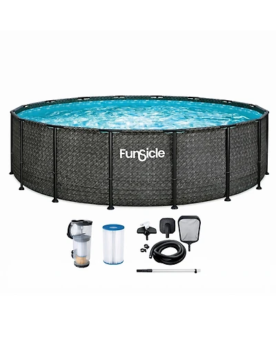 Funsicle 16' x 48" Oasis Designer Round Above Ground Pool, Dark Herringbone