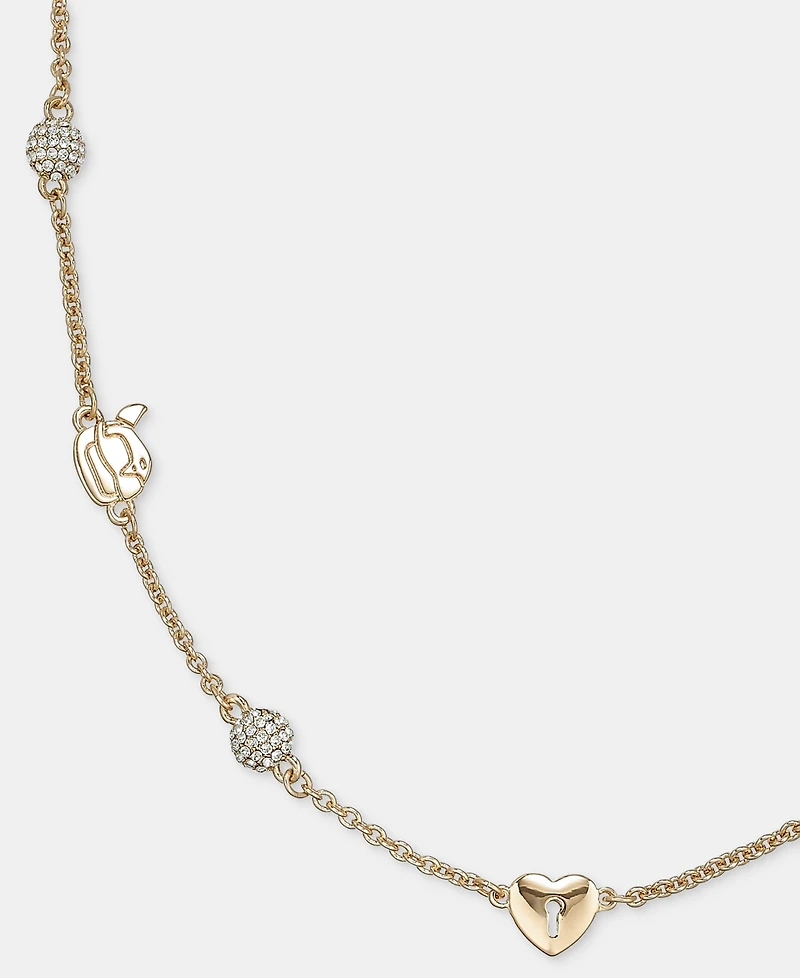 Karl Lagerfeld Paris Crystal Ikon Heart Station Collar Necklace, 16" + 3" extender