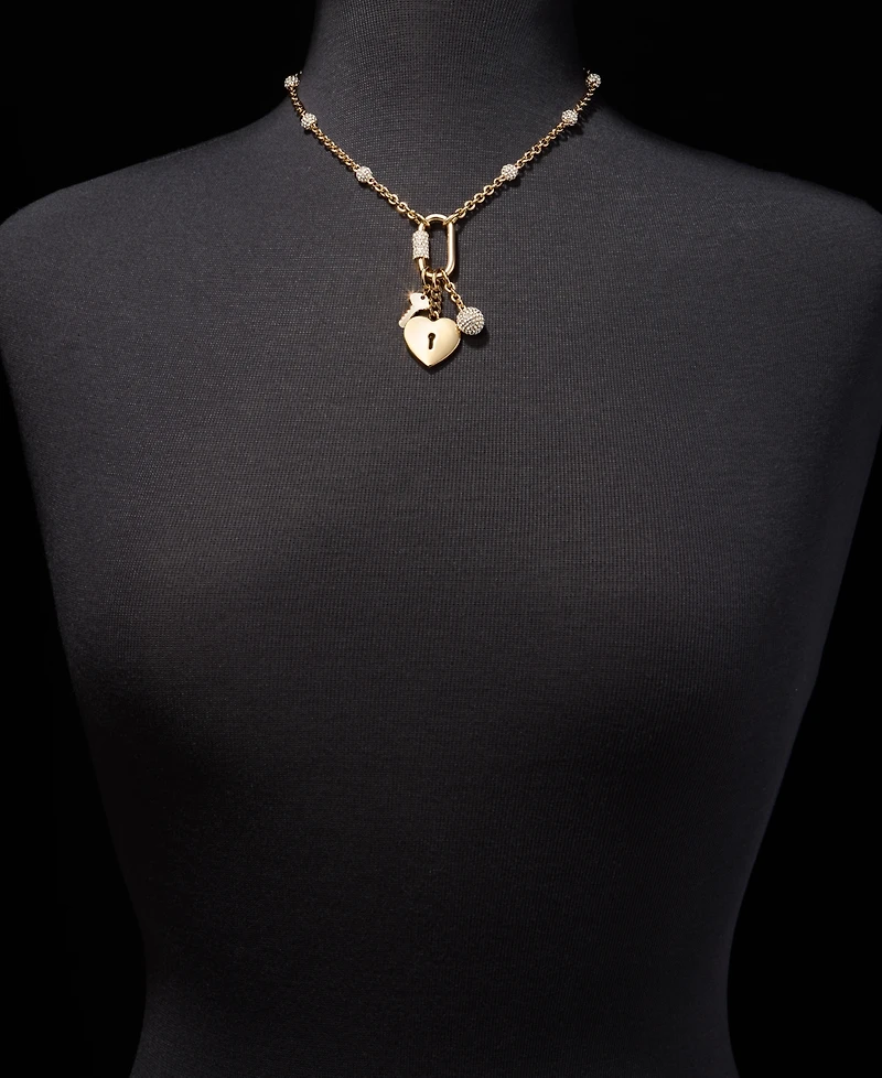 Karl Lagerfeld Paris Pave Multi-Charm Carabiner Lariat Necklace, 16" + 3" extender