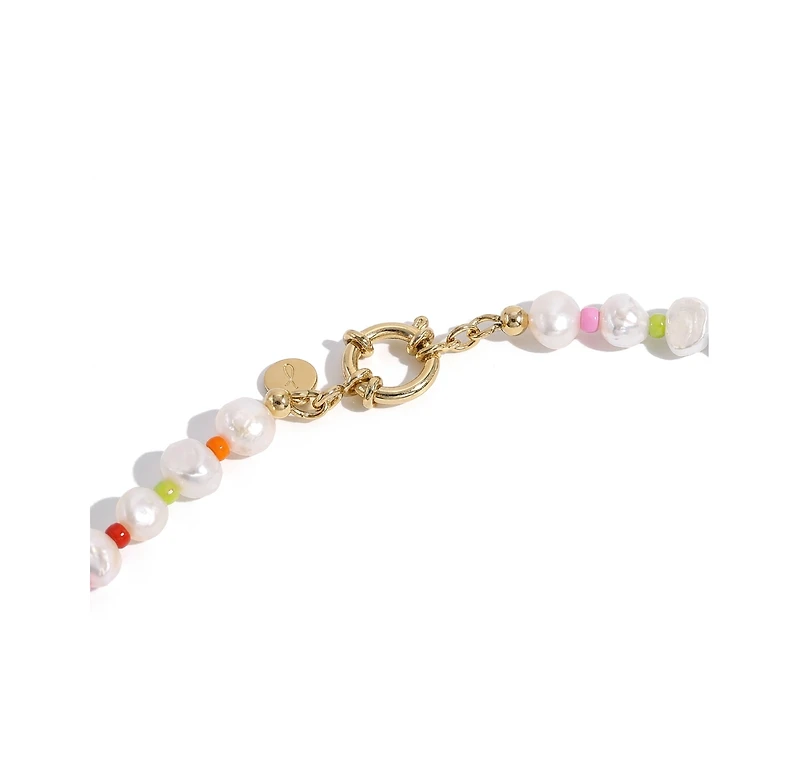 18K Gold Freshwater Pearls and Pastel Rainbow Beads - Sakura Necklace 17" For Women