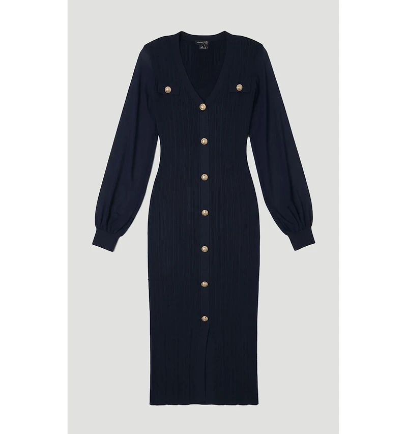 Karen Millen Women's V-Neck Long-Sleeve Rib-Knit Dress