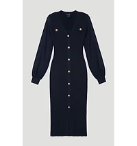 Karen Millen Women's V-Neck Long-Sleeve Rib-Knit Dress