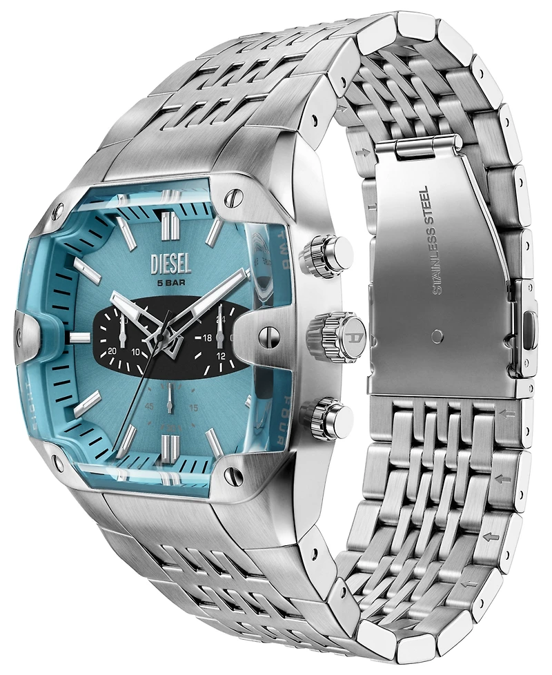 Diesel Men's Spiked Cushion Quartz Chronograph Silver Stainless Steel Watch 45mm