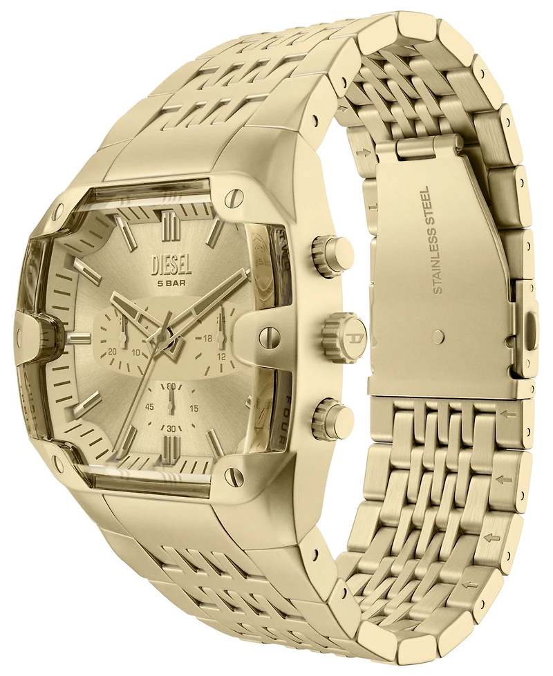 Diesel Men's Spiked Cushion Quartz Chronograph Gold Stainless Steel Watch 45mm