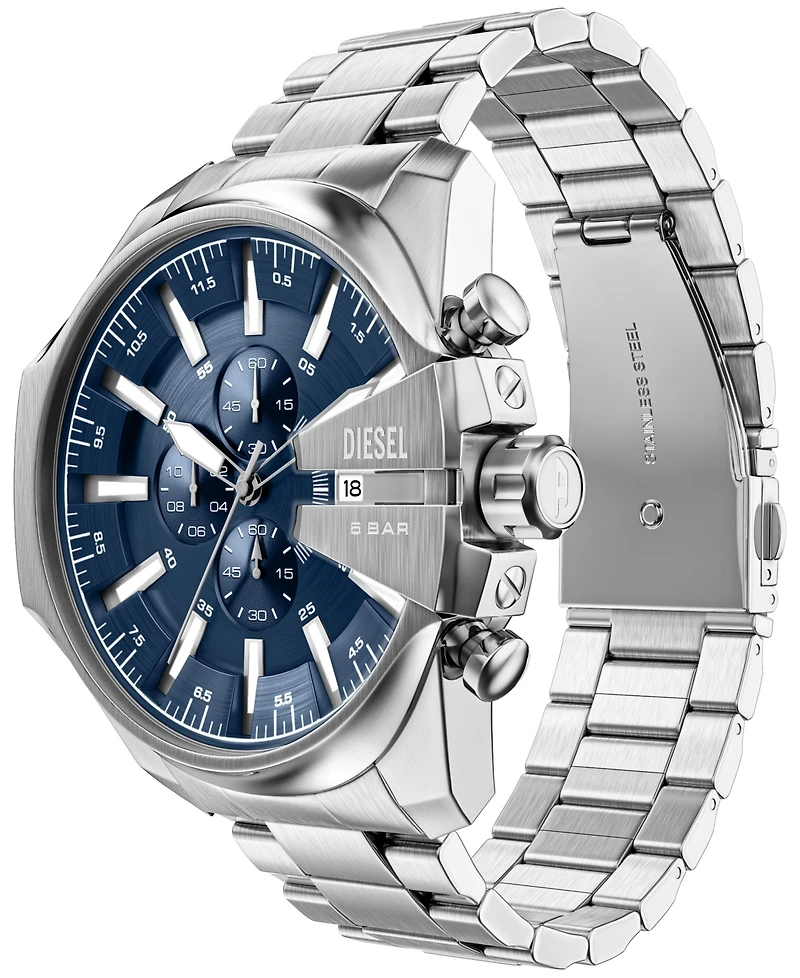 Diesel Men's Mega Chief Slim Quartz Chronograph Silver Stainless Steel Watch 48mm