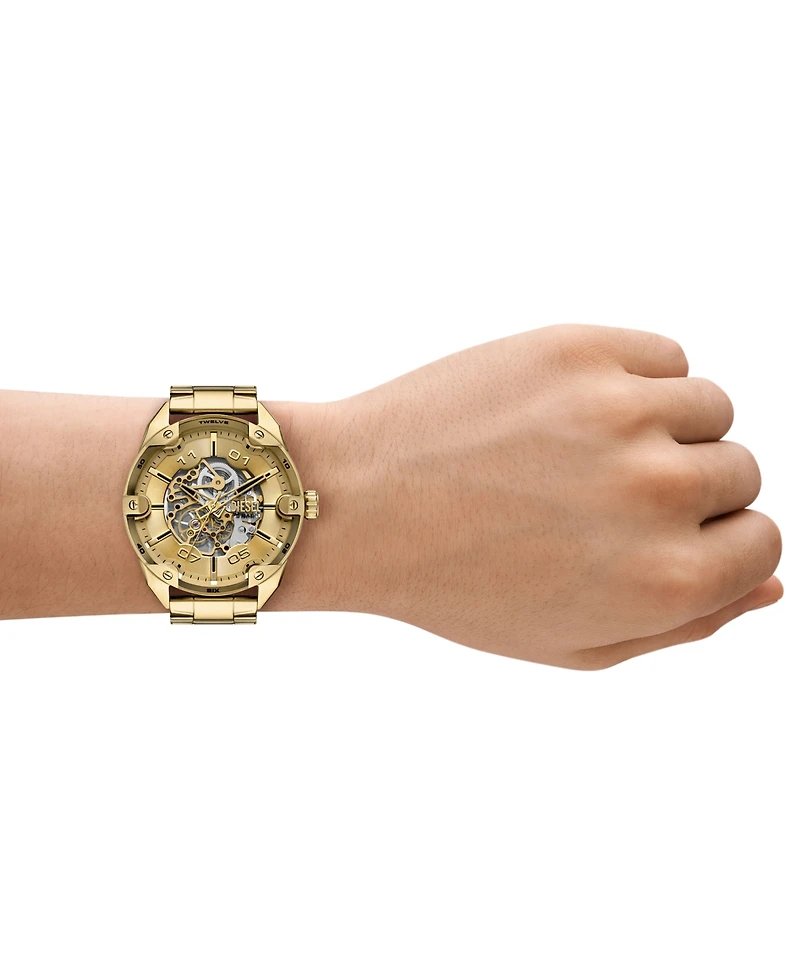 Diesel Men's Spiked Automatic Three-Hand Gold Stainless Steel 49mm