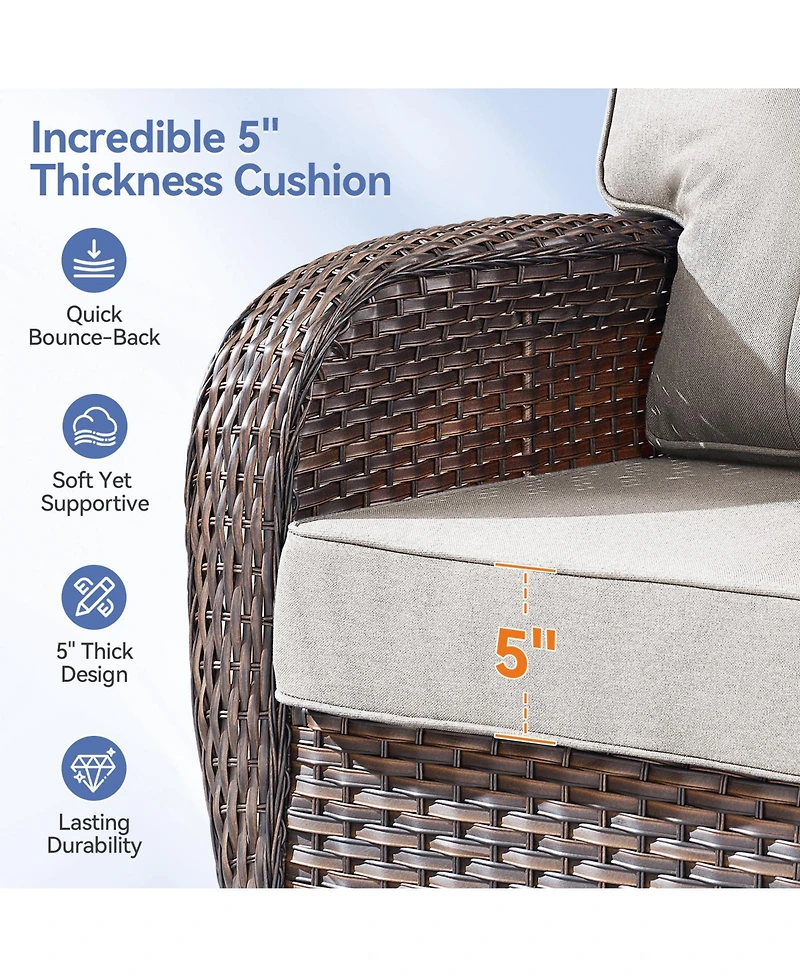 Pocassy Outdoor Wicker Rattan Patio Sofa With 5" Thick Cushions