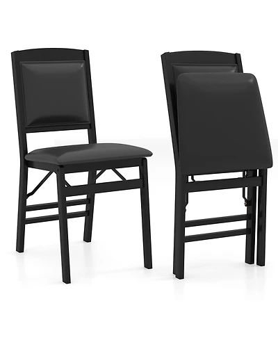 Costway Folding Chairs Foldable Chairs with Pvc Padded Seat and High Backrest