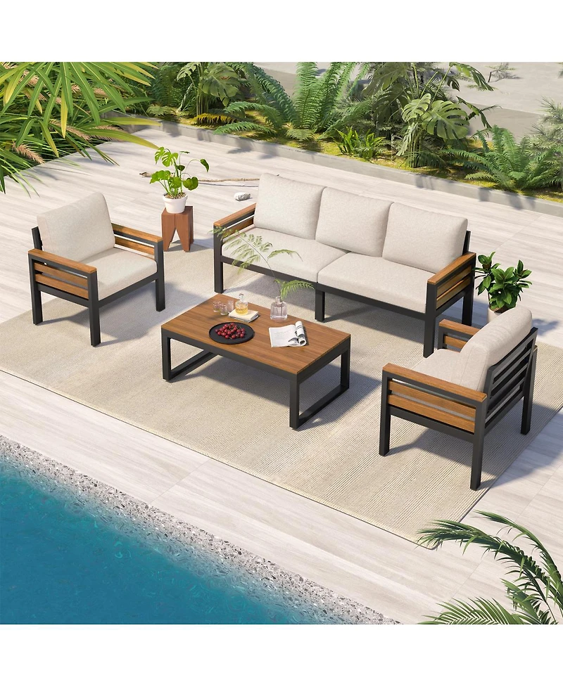 Streamdale Furniture 4-Piece Outdoor Sofa Set with Acacia Wood and Coffee Table