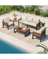 Streamdale Furniture 4-Piece Outdoor Sofa Set with Acacia Wood and Coffee Table