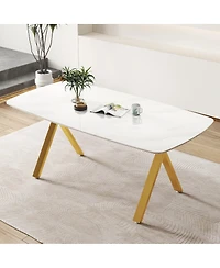 Streamdale Furniture Marble Glass Dining Table with Legs