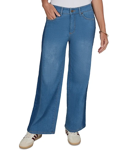 Ruby Rd. Petite Pull-On Wide-Leg Two-Tone Jeans
