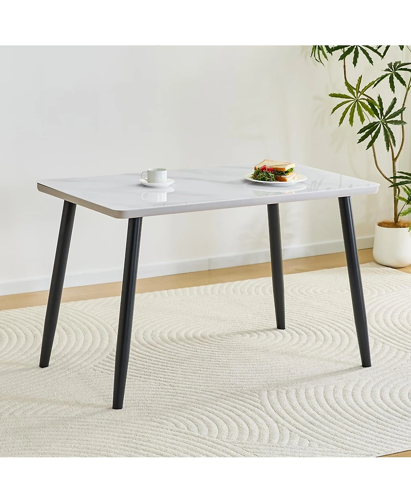 Streamdale Modern Minimalist Rectangular Dining Table with Faux Marble Top and Metal Legs