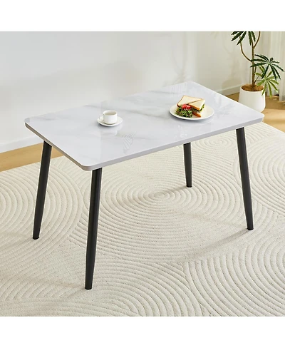 Streamdale Modern Minimalist Rectangular Dining Table with Faux Marble Top and Metal Legs