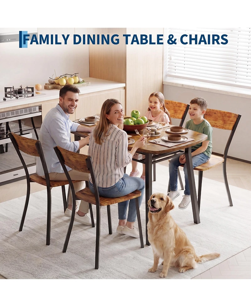 homfan 5 Piece Dining Table Set for 4, 43.3-Inch Kitchen and Chairs of 4 with Storage Rack, Mdf Square Room
