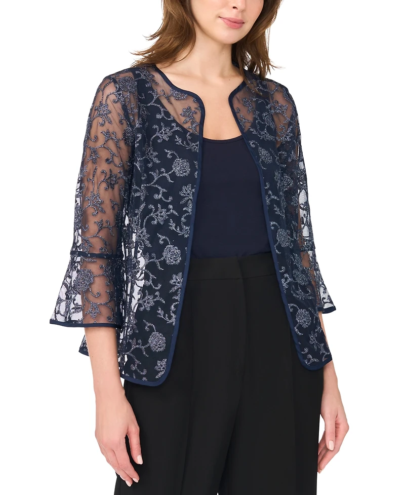 Msk Women's Glitter Lace Jacket and Satin Tank, 2-Piece Set