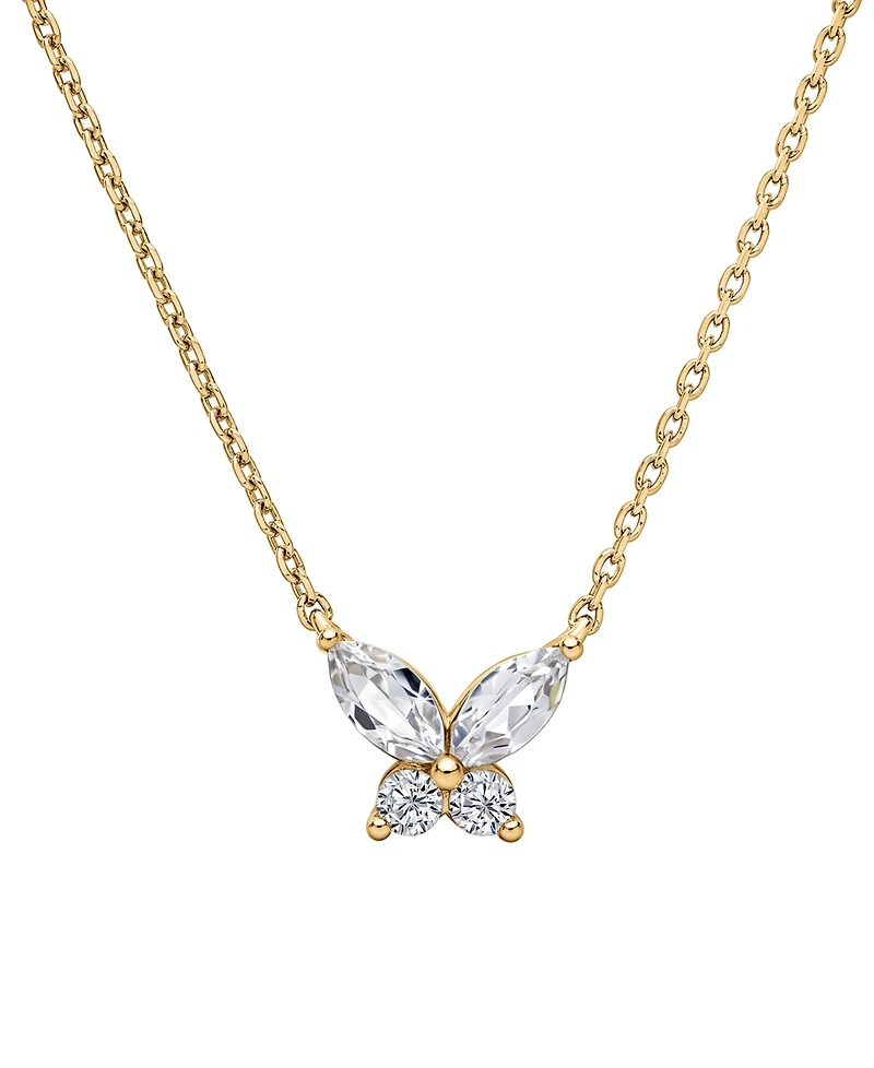 Macy's Lab-Grown White Sapphire (3/8 ct. t.w.) Butterfly Necklace in 14k Gold-Plated Sterling Silver
