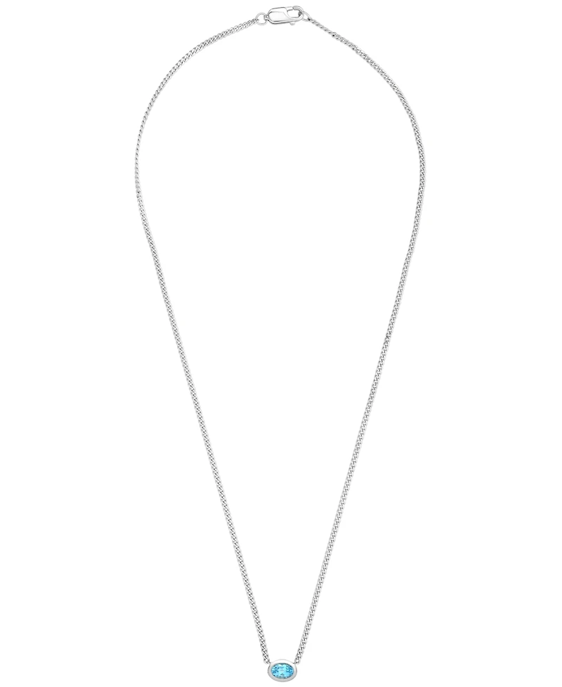 Macy's Blue Topaz (1/2 ct. t.w.) Bezel Oval Necklace in Sterling Silver