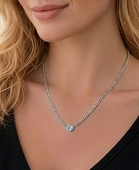 Macy's Blue Topaz (1/2 ct. t.w.) Bezel Oval Necklace in Sterling Silver