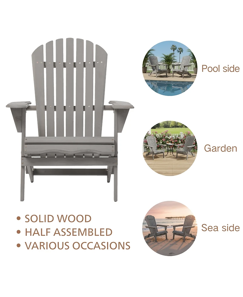 Streamdale Furniture 2-Piece Outdoor Wooden Folding Adirondack Chair Set with Pre-Assembled Back