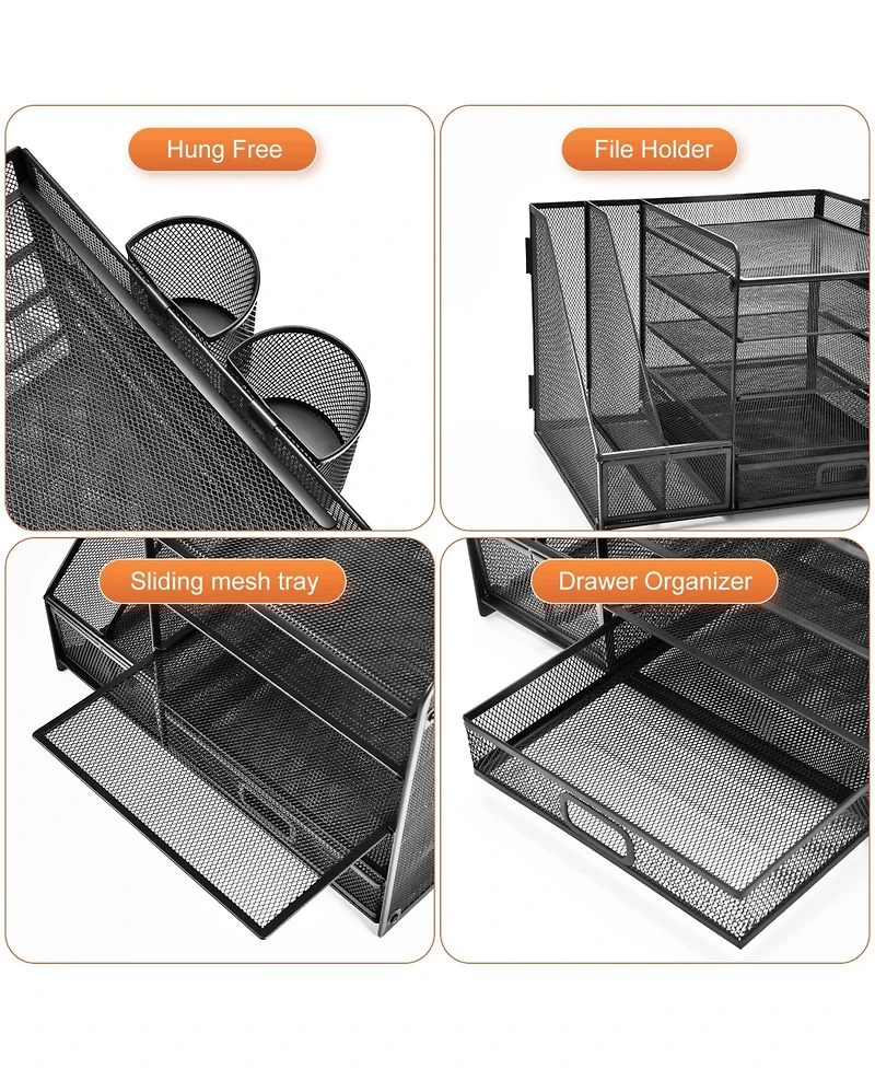 Danrong 5 Tier Desk Organizer with File Trays Magazine Holders and Pen