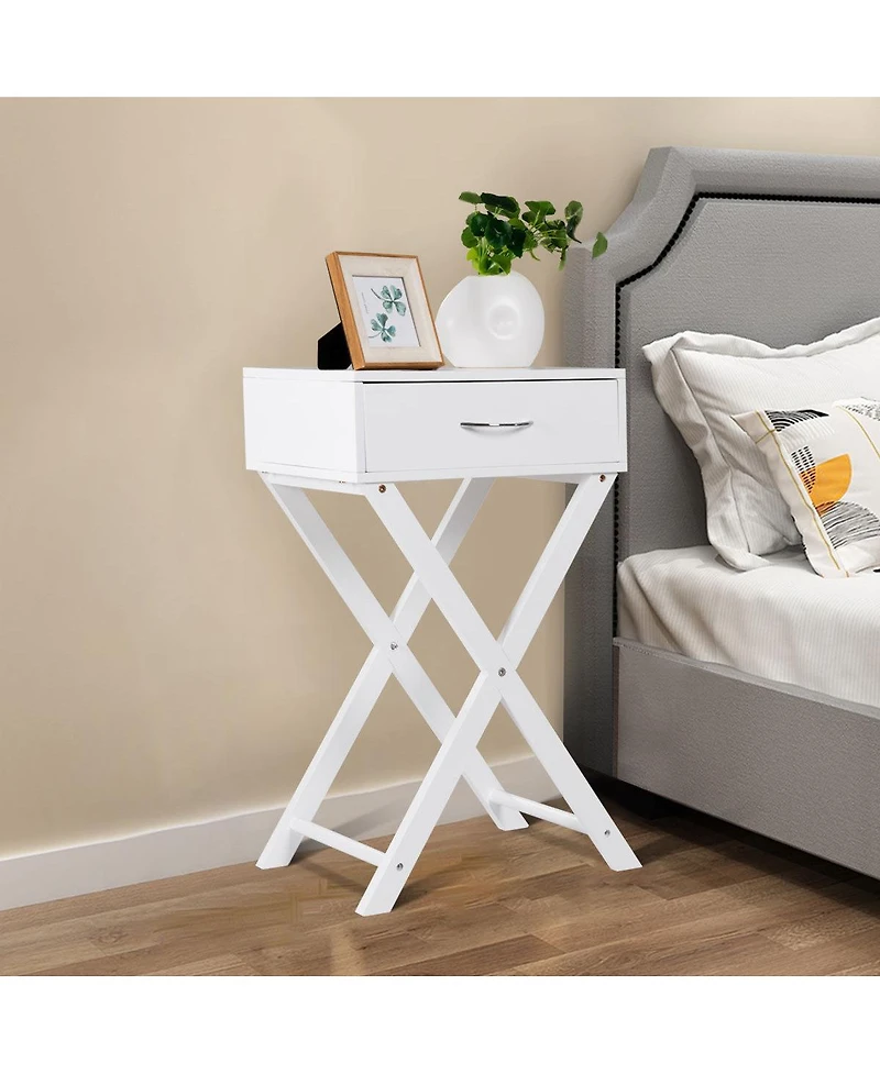 Costway Nightstand X-Shape Drawer Accent side End Table Modern Home Furniture