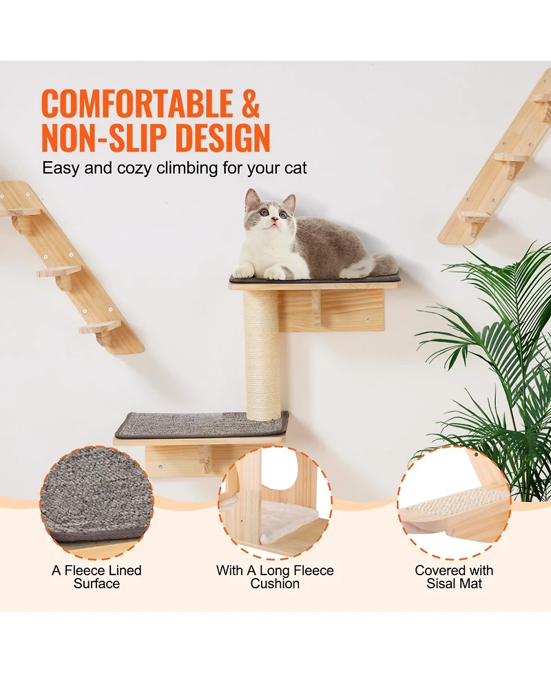 Ruie Wall Mounted Cat Shelves Set of 7 with Jumping Boards and Hammock
