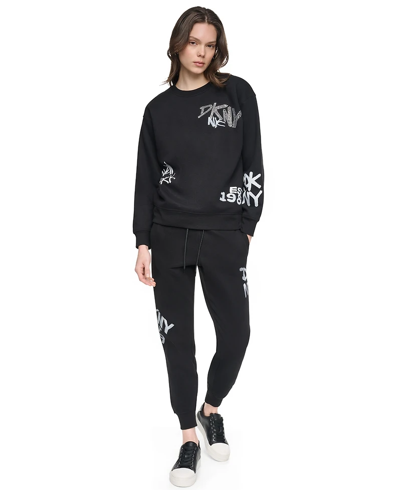 Dkny Sport Women's Graffiti Logo Crewneck Graphic Long-Sleeve Sweatshirt