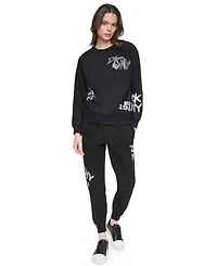 Dkny Sport Women's Graffiti Logo Crewneck Graphic Long-Sleeve Sweatshirt