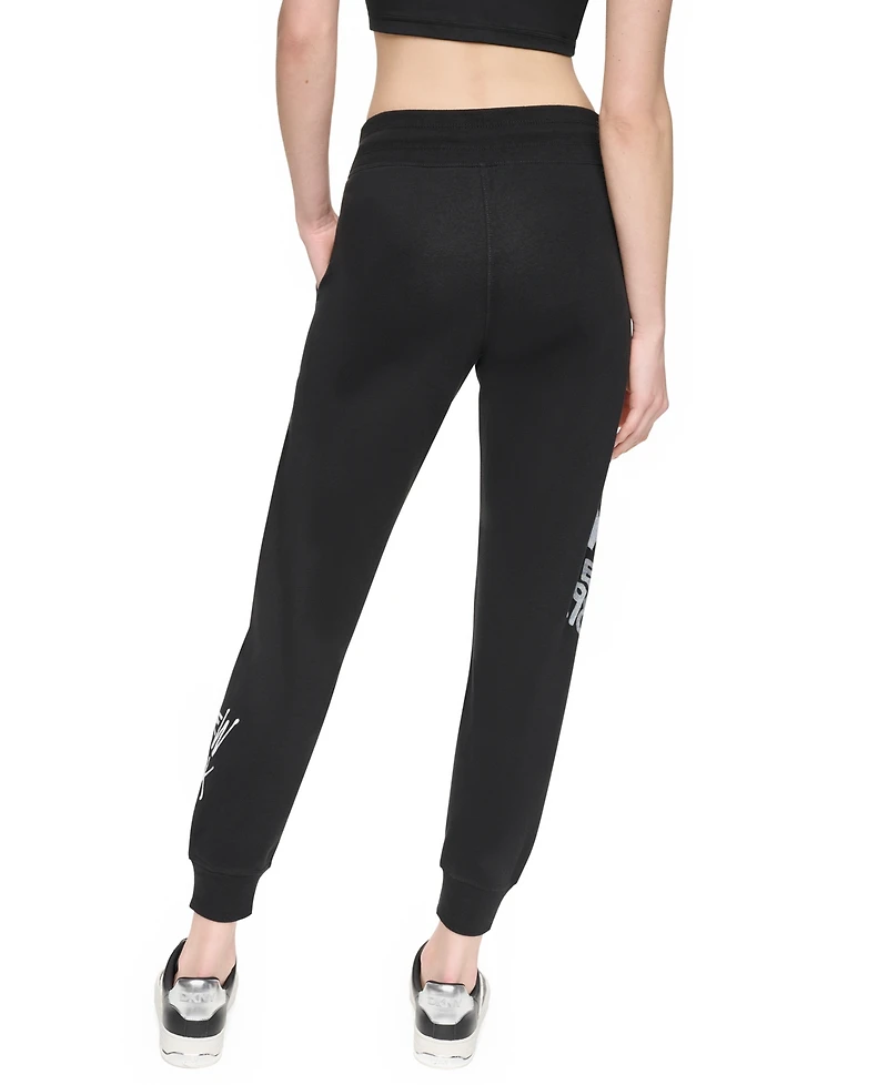 Dkny Sport Women's Graffiti Logo Mid-Rise Rib Waist Cuff Joggers