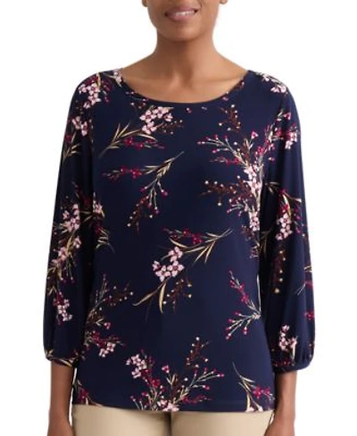 Jones New York Womens Floral Shoulder Button Box Top Blouse