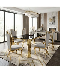 Streamdale Furniture Luxury Gold 63" Modern Dining Table with Tempered Glass - Seats 6